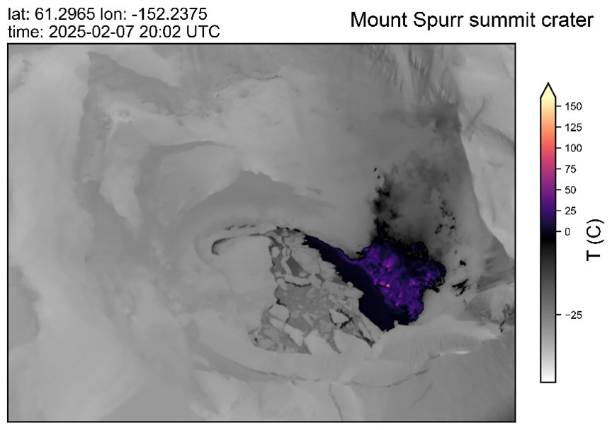The thermal image of the summit vent at Spurr on 7 February (image: Alaska Volcano Observatory)
