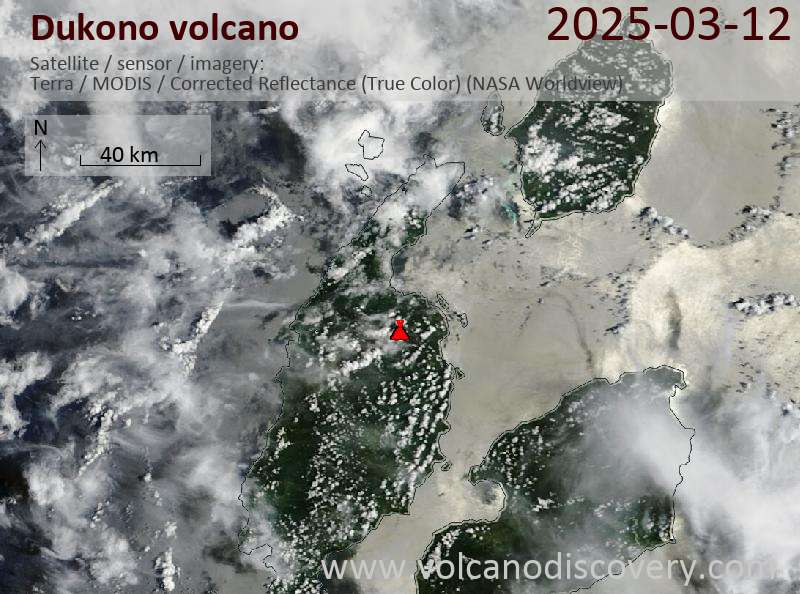 Satellite image of Dukono volcano on 12 Mar 2025