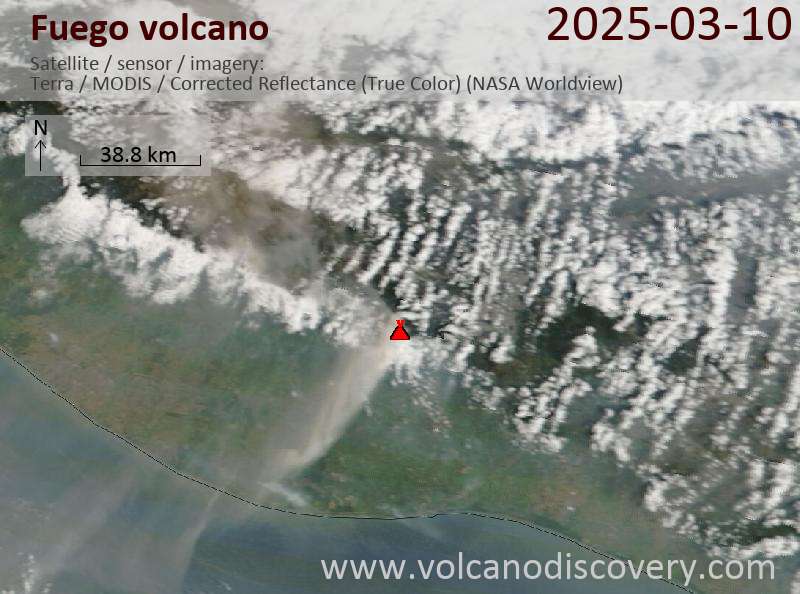 Satellite image of Fuego volcano on 11 Mar 2025