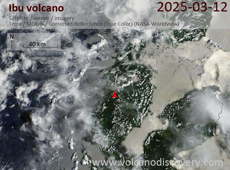 Satellite image of Ibu volcano on 12 Mar 2025