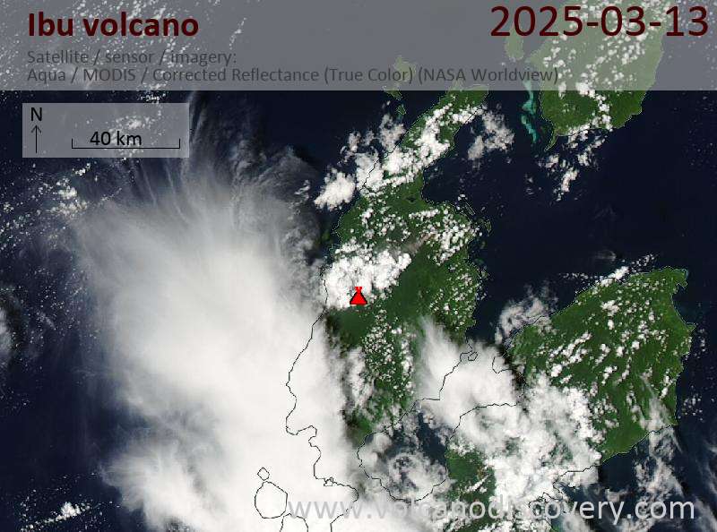 Satellite image of Ibu volcano on 13 Mar 2025