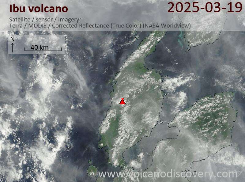 Satellite image of Ibu volcano on 19 Mar 2025