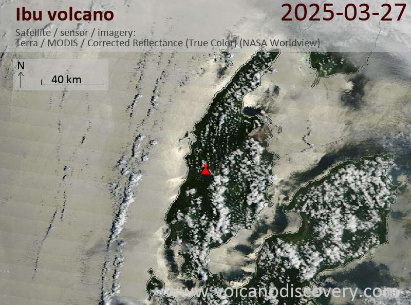 Satellite image of Ibu volcano on 28 Mar 2025