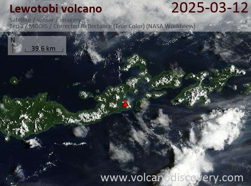 Satellite image of Lewotobi volcano on 13 Mar 2025