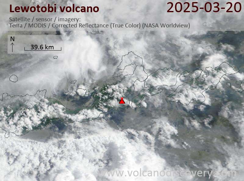 Satellite image of Lewotobi volcano on 21 Mar 2025