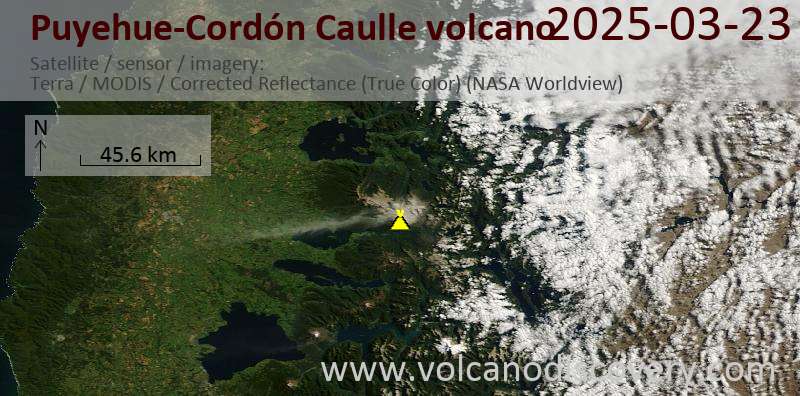 Satellite image of Puyehue-Cordón Caulle volcano on 23 Mar 2025