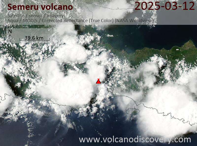 Satellite image of Semeru volcano on 12 Mar 2025