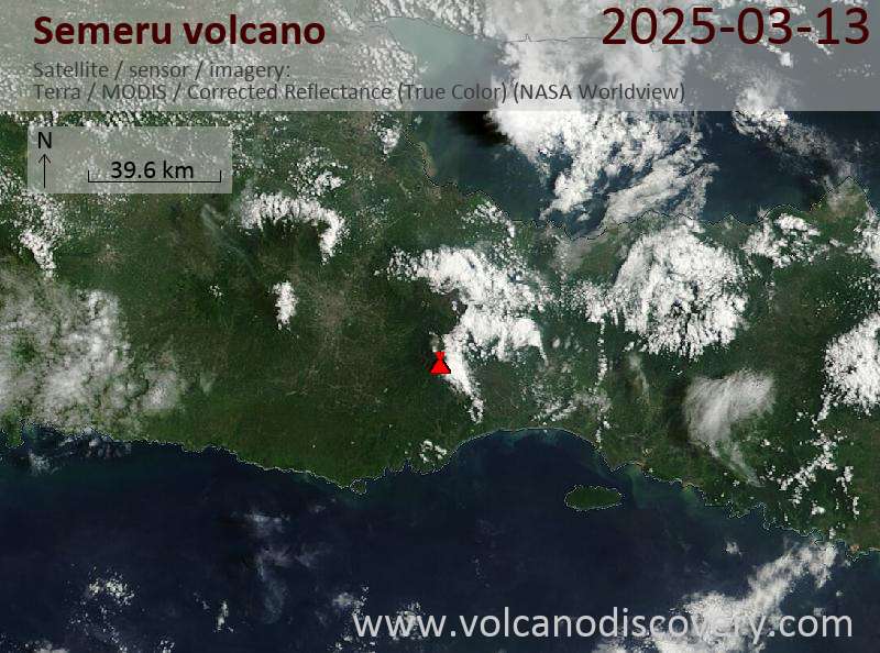 Satellite image of Semeru volcano on 13 Mar 2025