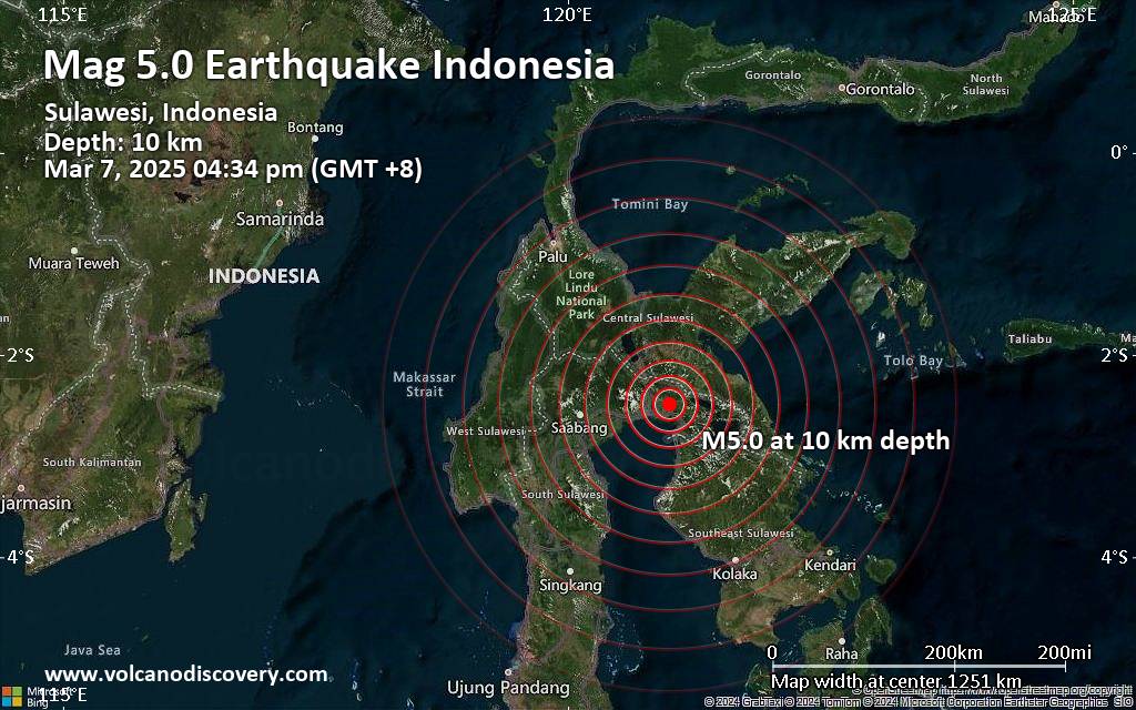 强大的杂志。 5.0地震 – 印度尼西亚苏拉威西,2025年3月7日,星期五,下午4:34(Makassar Time) 强大的杂志。 5.0地震 – 印度尼西亚苏拉威西,2025年3月7日,星期五,下午4:34(Makassar Time)