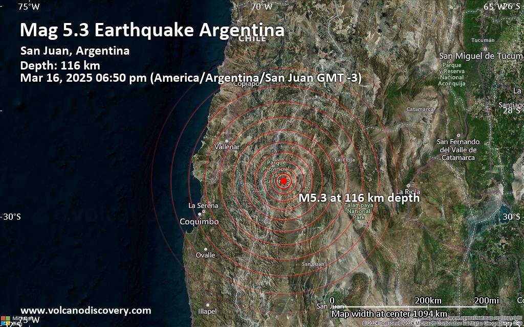 Strong Mag. 5.1 Earthquake - 132 km ESE of Vallenar, Chile, on Sunday ...