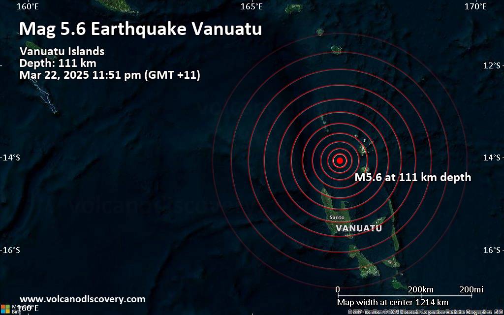 Strong Mag. 5.3 Earthquake - Coral Sea, 64 km West of Sola, Torba ...