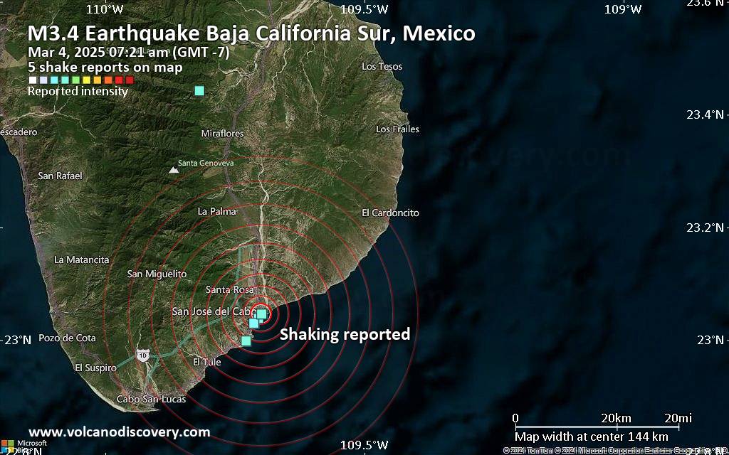 Seismic-like event, possible earthquake, reported about 10 minutes ago near San José del Cabo, Baja California Sur, Mexico