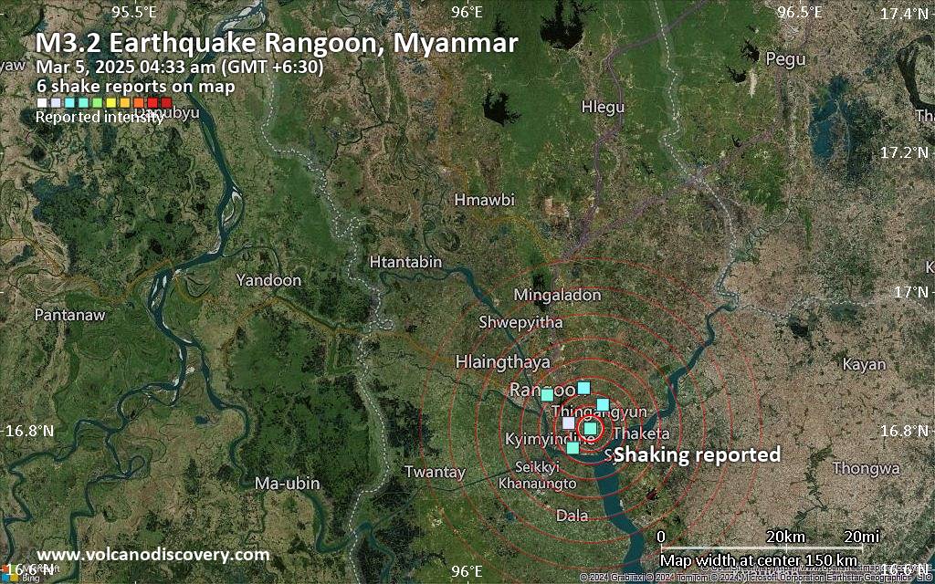 Seismic-like event, possible earthquake, reported about 10 minutes ago near Yangon, Rangoon, Myanmar (Burma)