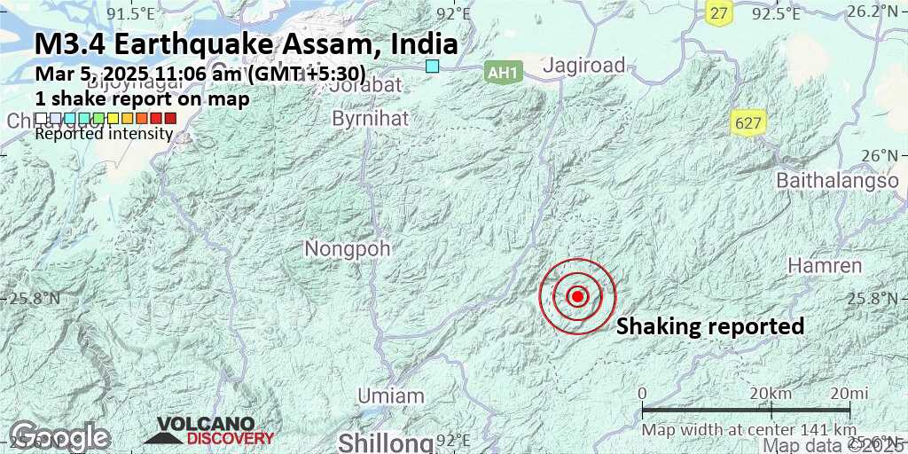 Seismic-like event, possible earthquake, reported few minutes ago near Guwahati, Assam, India