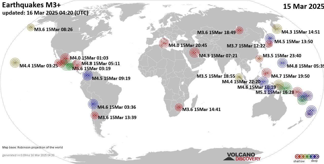 The global earthquake report on Saturday, 15 March 2025 The global earthquake report on Saturday, 15 March 2025