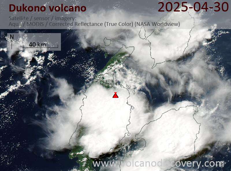 Satellite image of Dukono volcano on 30 Apr 2025