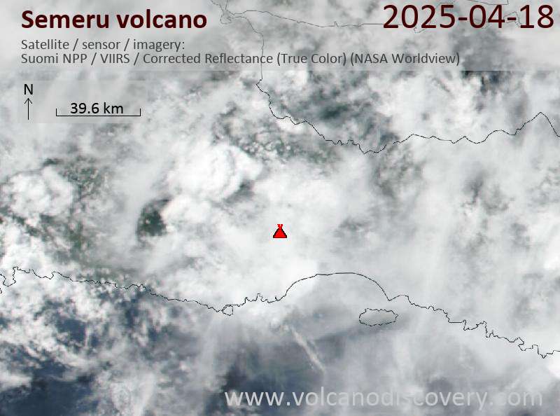Satellite image of Semeru volcano on 18 Apr 2025