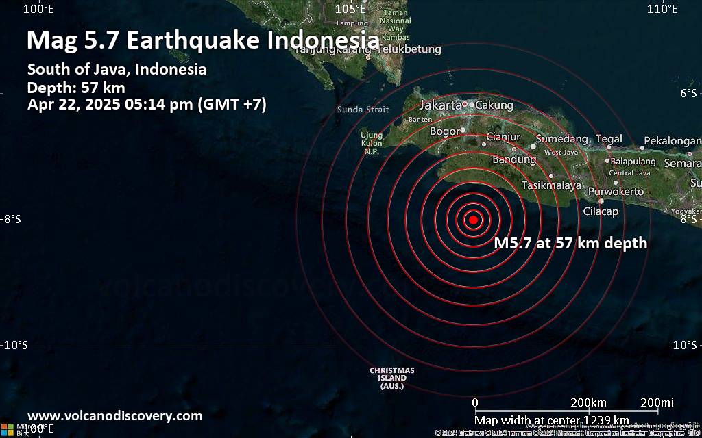 Significant 5.7 quake hits near Bandung, Kota Bandung, Jawa Barat, Indonesia
