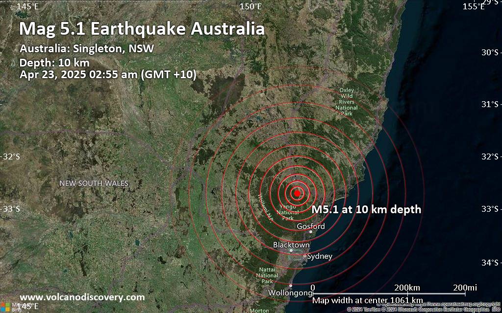 Significant 5.1 quake hits near Maitland, Maitland Municipality, New South Wales, Australia