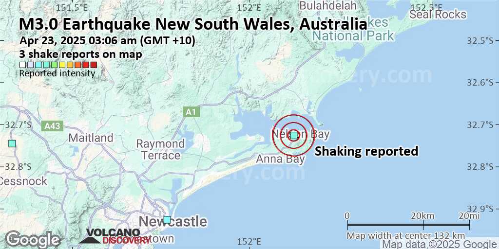 Seismic-like event, possible earthquake, reported few minutes ago near Tea Gardens, New South Wales, Australia