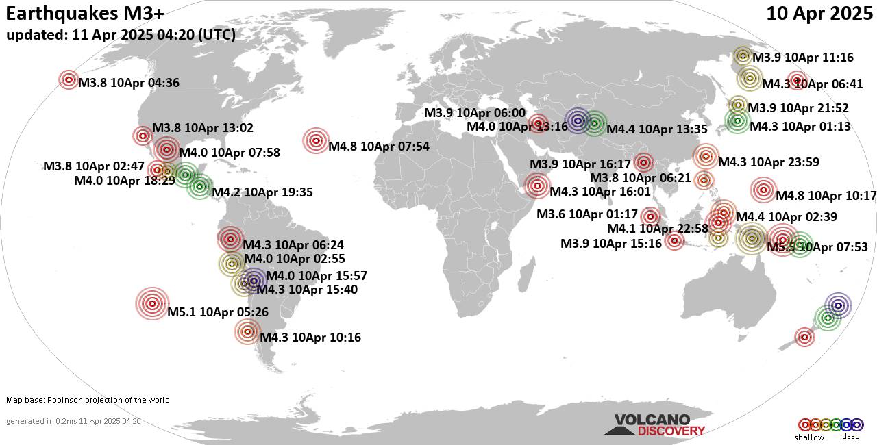 Earthquakes worldwide 2025