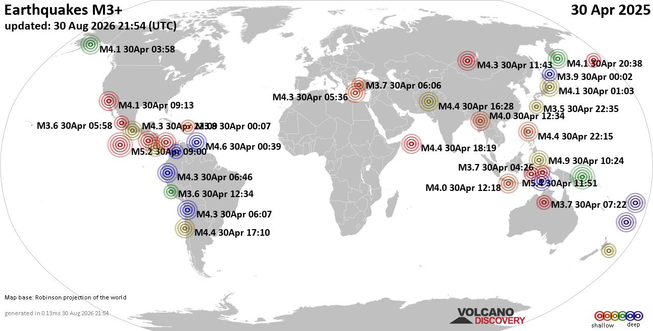 2025年4月30日 世界の地震レポート | VolcanoDiscovery