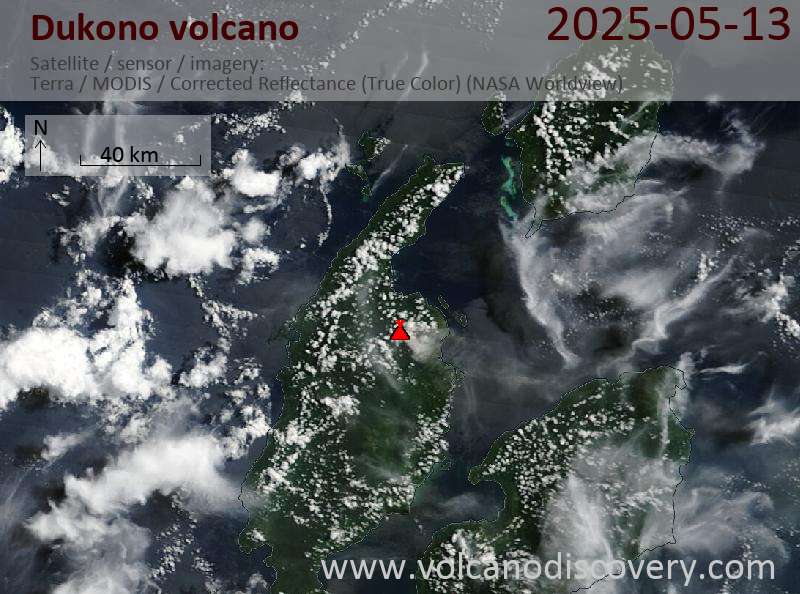 Satellitenbild des Dukono Vulkans am 13 May 2025