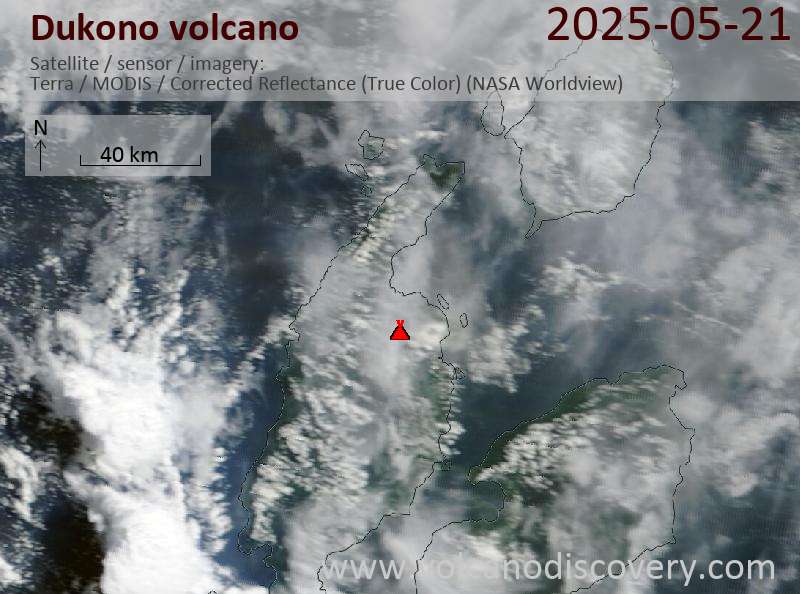 Satellite image of Dukono volcano on 21 May 2025