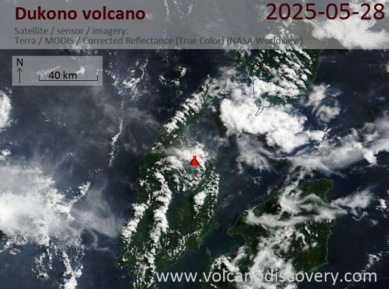 Satellite image of Dukono volcano on 28 May 2025