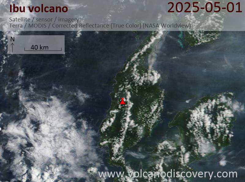 Satellite image of Ibu volcano on  1 May 2025