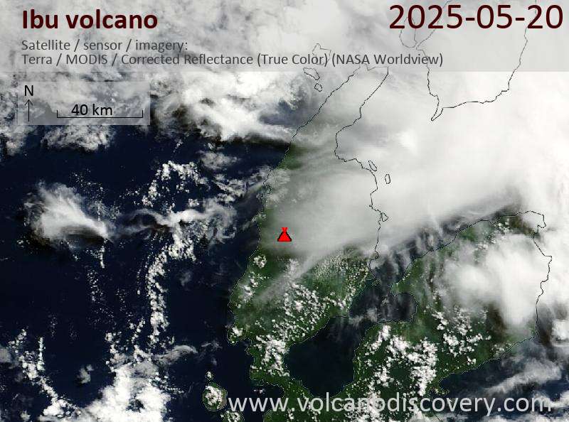 Satellite image of Ibu volcano on 20 May 2025
