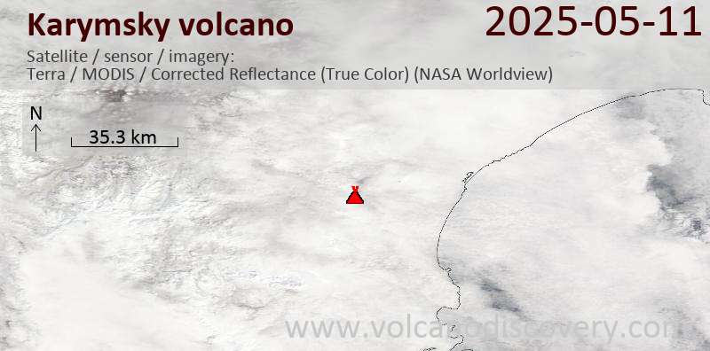 Satellite image of Karymsky volcano on 11 May 2025
