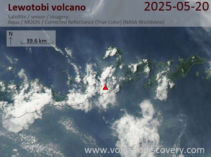 Satellite image of Lewotobi volcano on 20 May 2025