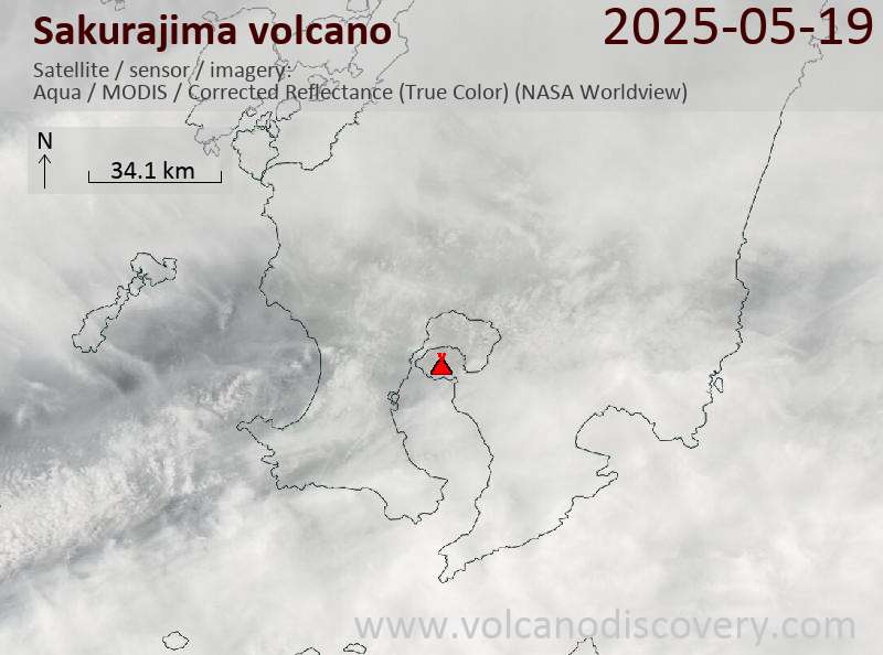 Satellite image of Sakurajima volcano on 19 May 2025