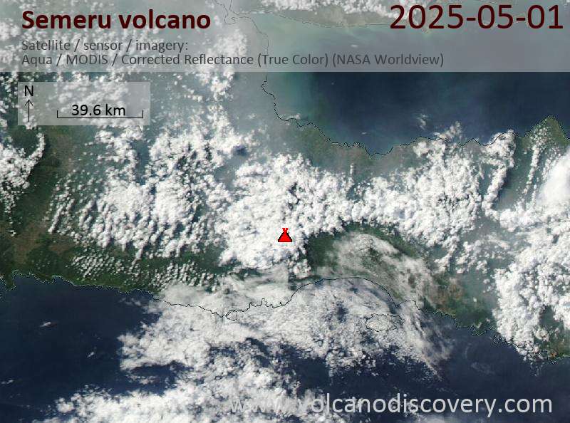 Satellite image of Semeru volcano on  1 May 2025