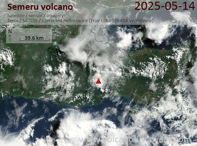 Satellite image of Semeru volcano on 14 May 2025