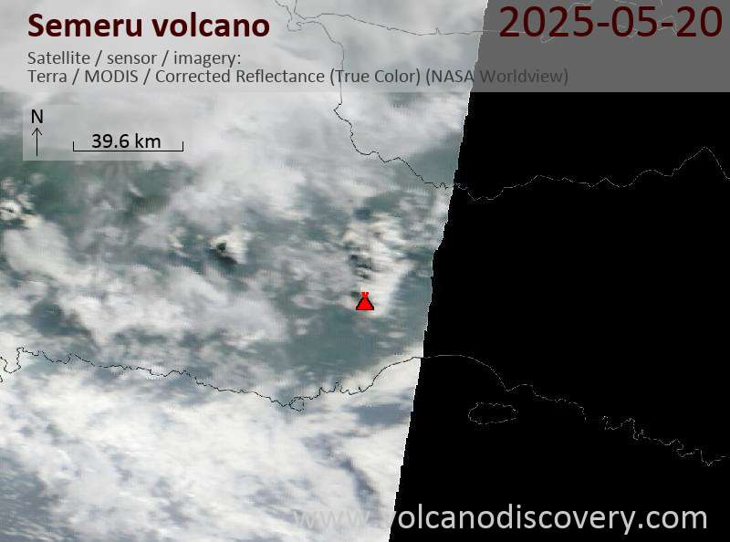 Satellite image of Semeru volcano on 20 May 2025