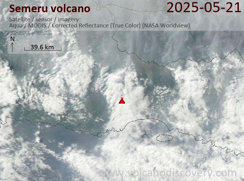 Satellite image of Semeru volcano on 21 May 2025