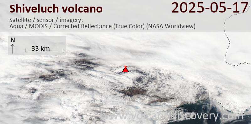 Satellite image of Shiveluch volcano on 17 May 2025
