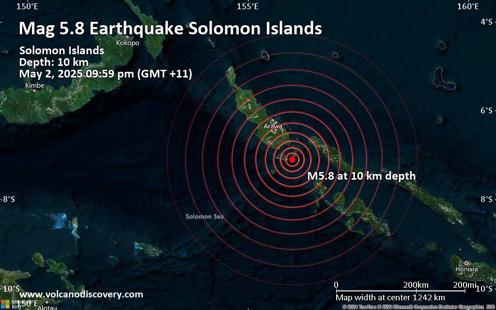 حجم 5.8 ضربات زلزال بالقرب من جيزو ، مجموعة جورجيا الجديدة ، المقاطعة الغربية ، جزر سليمان حجم 5.8 ضربات زلزال بالقرب من جيزو ، مجموعة جورجيا الجديدة ، المقاطعة الغربية ، جزر سليمان