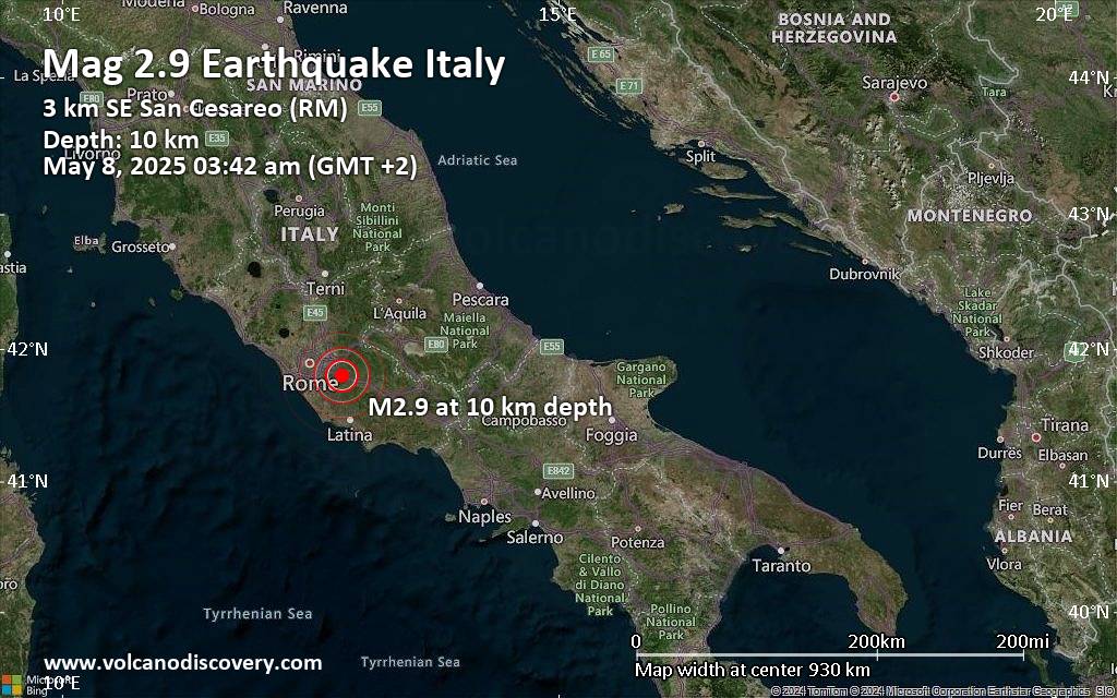 Small 2.9 quake hits near Rome, Lazio, Italy