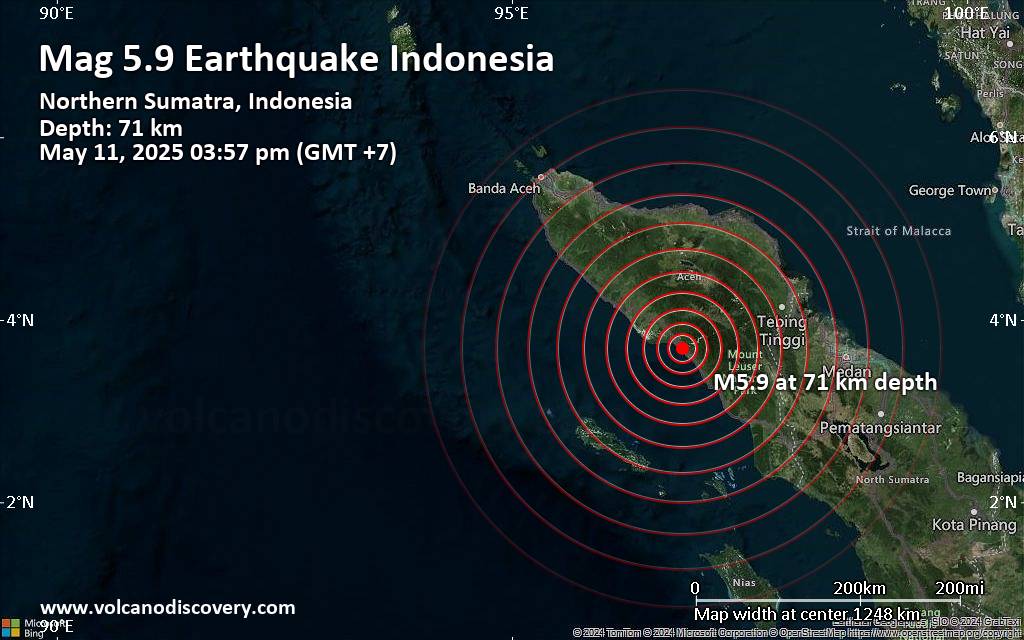Significant magnitude 5.9 quake hits 7 km southeast of Blangpidie, Indonesia early afternoon