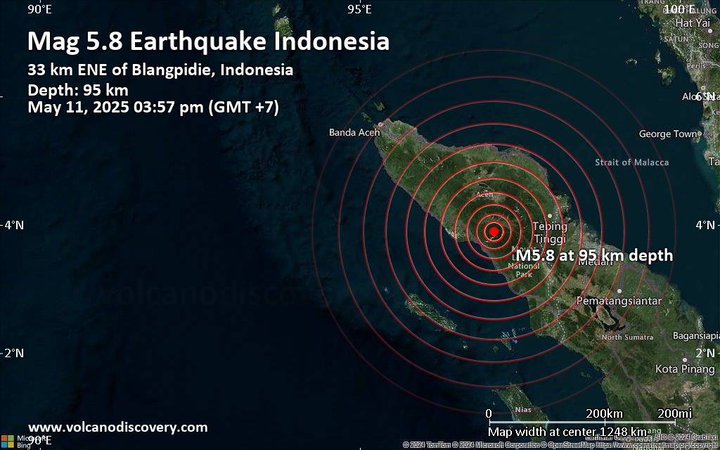 Significant magnitude 5.8 earthquake 34 km northeast of Blangpidie, Indonesia