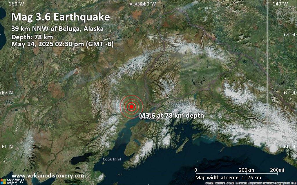 Small 3.6 quake hits near Anchorage, Alaska, USA