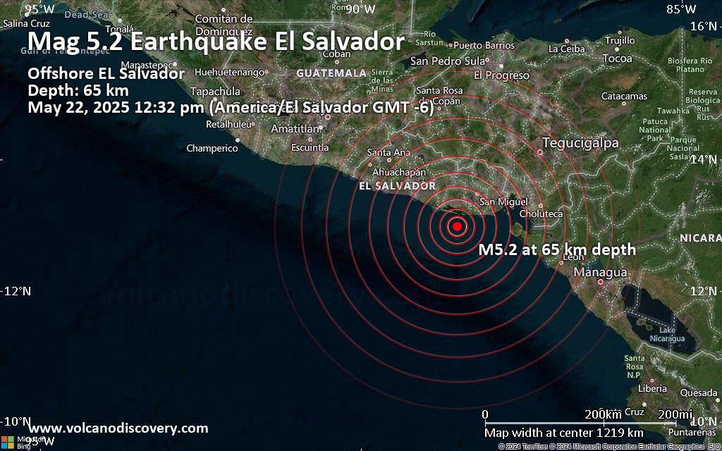Significant earthquake of magnitude 5.2 just reported 41 km south of Usulutan, El Salvador
