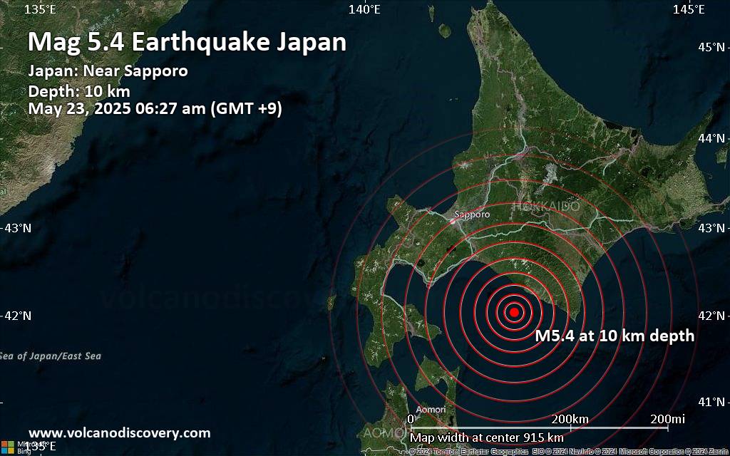 Significant magnitude 5.4 quake hits 33 km south of Shizunai-furukawacho, Japan early morning