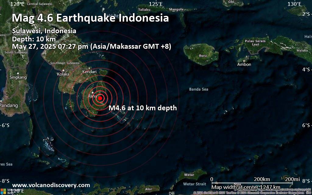 Moderate magnitude 4.6 earthquake 36 km southeast of Raha, Indonesia