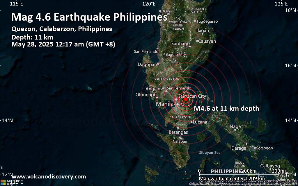 Magnitude 4.6 earthquake strikes near Manila, Capital District, National Capital Region, Philippines