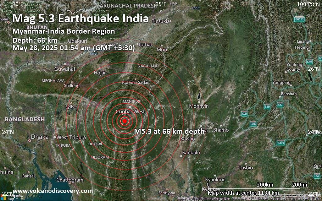 Magnitude 5.3 earthquake strikes near Churachandpur, Manipur, India