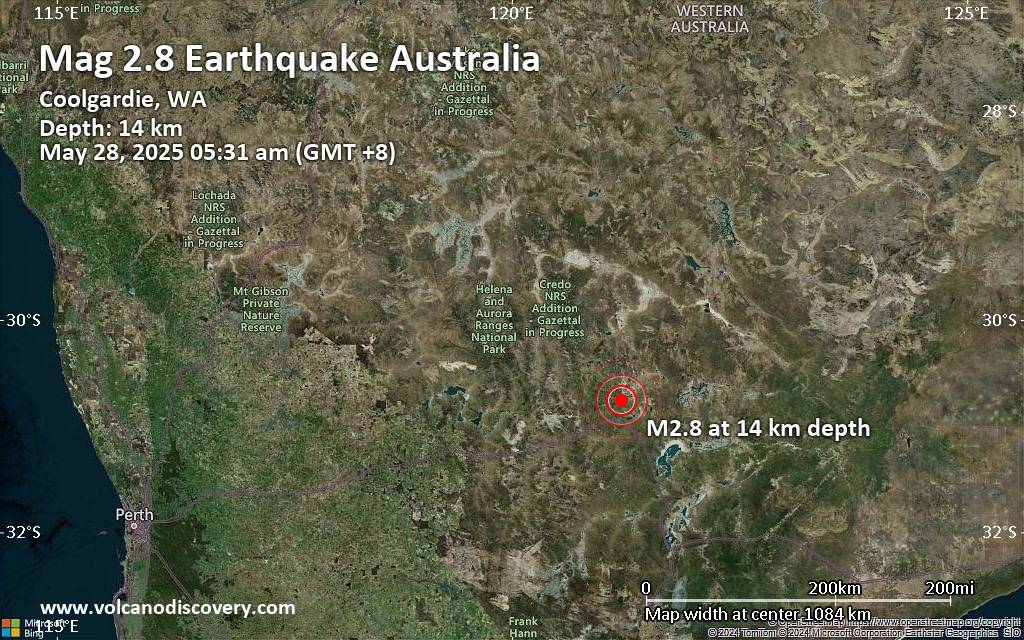 Small magnitude 2.8 earthquake 16 miles west of Kalgoorlie-Boulder, Australia